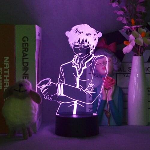 Anime The Disastrous Life of Saiki K Figure Saiki Kusuo 3D Night Light Desk Lamp Classical Manga Figurine LED Sensor Lights Art