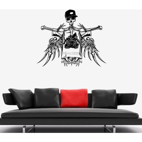 New Arrivals Wall Decal Skeleton Skull Bones Hip Hop Cool Youth Fashion Vinyl Wall Sticker Teen Room Art Wall Tattoo Mural LA586