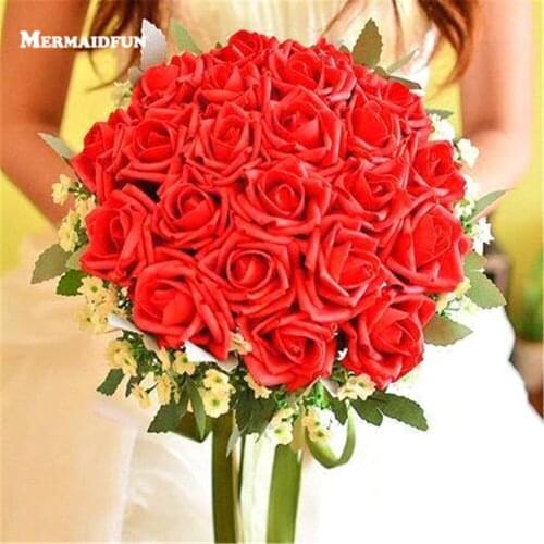 New Ivory Red Blue Purple Artificial Rose Wedding Bouquet Bridal Bouquet Bridesmaid Bouquet De Mariage Bruidsboeket