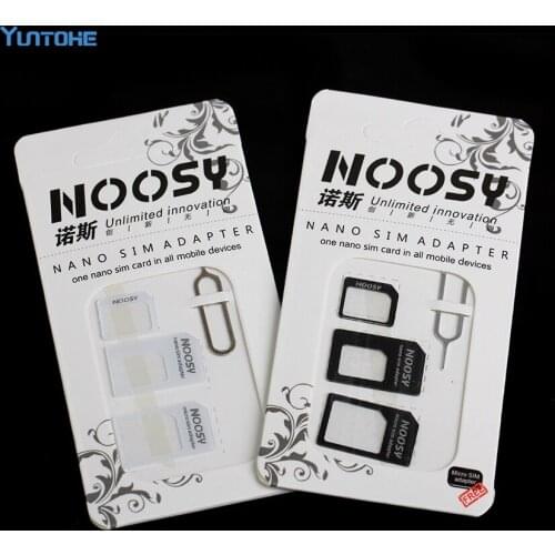 Wholesale 500 sets/Lot Noosy Nano SIM Card Adapter 4 in 1 Micro SIM Adapter with Eject Pin Key Retail Package for Mobile Phones