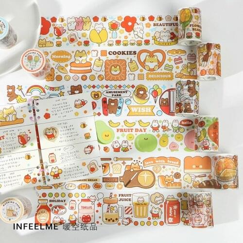 Happy Series PET Transparent Washi Sticker Cute Animal Cartoon Masking Scrapbooking Journal Paper Tape Craft Supplies Stationery