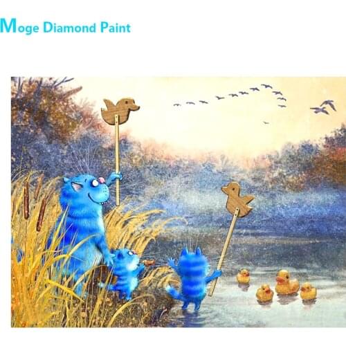 Blue Cartoon Cat Diamond Painting Round Full Drill Animal Nouveaute DIY Mosaic Embroidery 5D Cross Stitch Home Decor Gifts