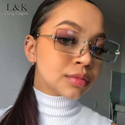 Small Rectangle Sunglasses Women Rimless UV400 Eyewear Vintage Sun Glasses Men Driving Womens Glasses Lunette de soleil femme