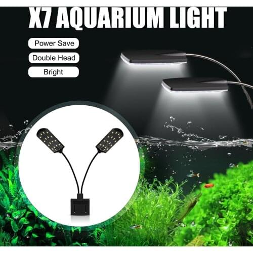 Senzeal X7 Two Heads Aquarium LED Light 15W 1600LM Clip-on Water Grass Lamp Fish Tank Led Light Aquarium AU EU US Plug 110-240V