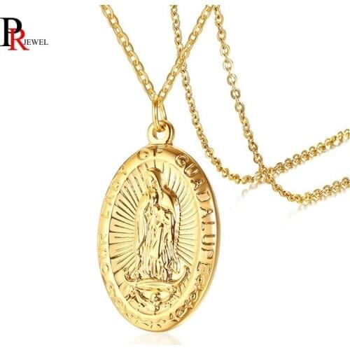 Holy Mother Ave Maria Necklaces for Women Men Gold Tone Stainless Steel Virgin Mary Pendant Prayer colar Jewelry