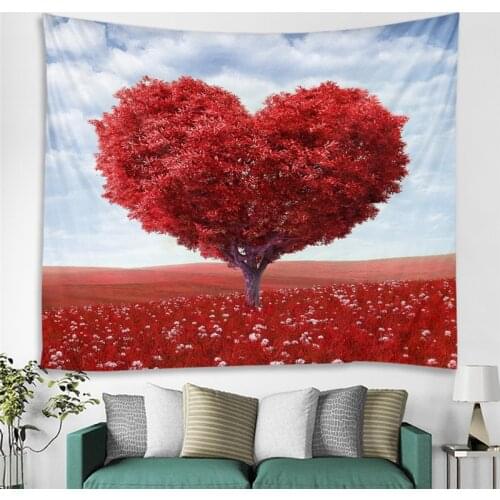Heart Shaped Tree Flower Tree Scandinavian Style Background Tapestry Decorative Scene Fabric Yoga Mat Living Room Background