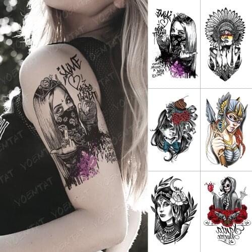 Waterproof Temporary Tattoo Sticker Cool Girl Indian Flash Tatoo Old School Body Art Arm Water Transfer Fake Tatto Women Men
