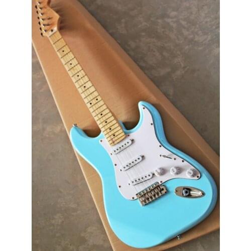 Top quality FPST-1066 light blue color solid body white pickguard electric guitar, Free shipping