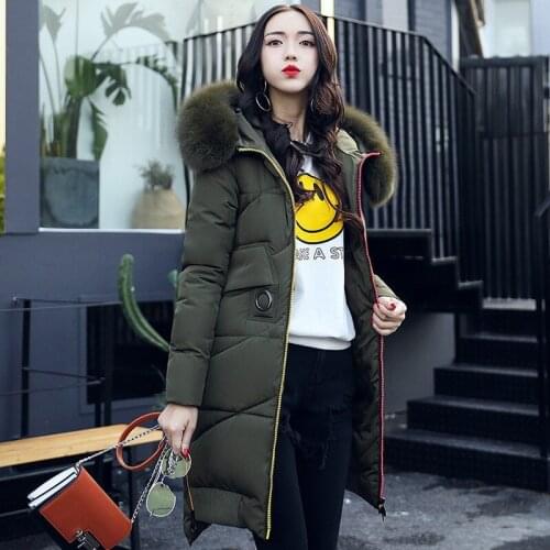 Quality High Parkas 2020 Wadded Cotton Coat Female Slim Fur Collar Hooded Parka Winter Jacket Women Abrigo Mujer WXF202