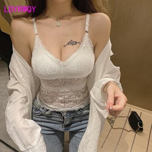 Korean version of the net red deep V belt chest pad lace beautiful back camisole female 2021 summer new rimless top