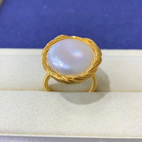 Fashion Button Shape Ring High-Quality Freshwater Pearl Ring for Elegant Women Romantic Love Jewelry Charming Gift 16-17mm