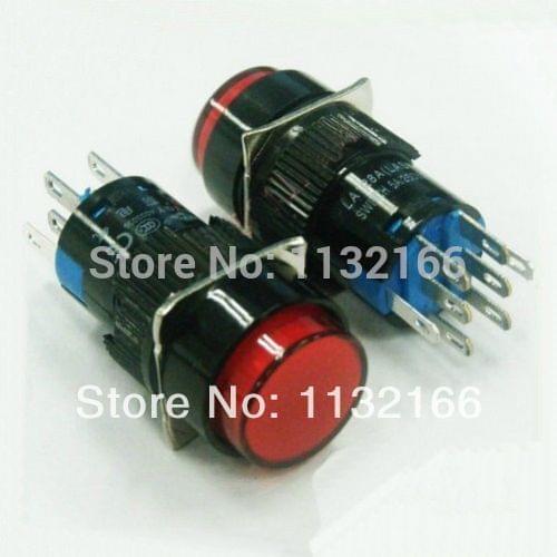 10pcs 6V/12V/24V/110V/220V For Choose Pilot Light Lamp 16mm Red Momentary 2NO 2NC Terminal 8 Pin DPDT Push Button Switch