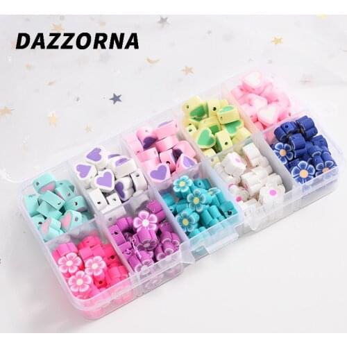 200Pcs Multi Specifications Heart/Flower Shape Polymer Clay Spacer Beads DIY Bracelet Necklace Earring Jewelry Findings Making