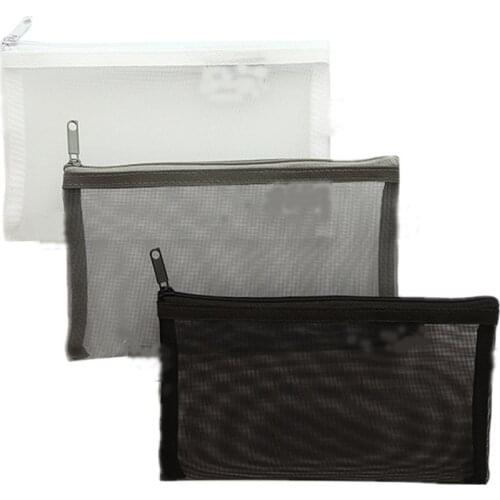 3 Solid Color Choose Mesh Zipper Pencil Case Transparent Mesh Pencil Case Pencil Case Student Stationery Office Bill Receive Bag