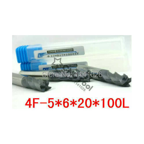 4F-5*6*20*100,4 Four Flute Long Solid Carbide End Mill ALTiN Coat, Milling Cutter, CNC Lathe Tool, Router Bits for Metal Cutting