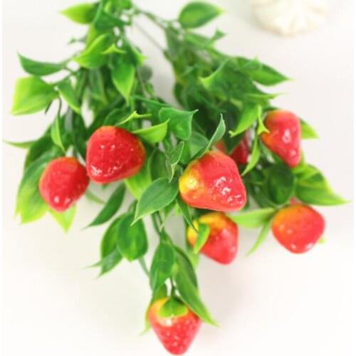 6pcs Artificial Strawberry Branch For Plant Wall Background Wedding Party Home Hotal Office Bar Decorative