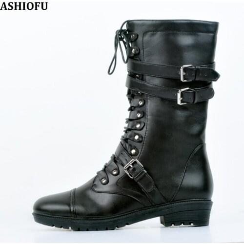 ASHIOFU Handmade New Classic Women Knight Boots Night-club Riding Ankle Boots Sexy Party Prom Fashion Flat Boots Shoes