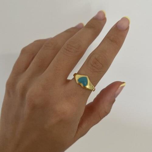 Turquoise Love Ring Cross-border ins Independent Station Lovely Sweet Wind Gold and Silver Heart-shaped