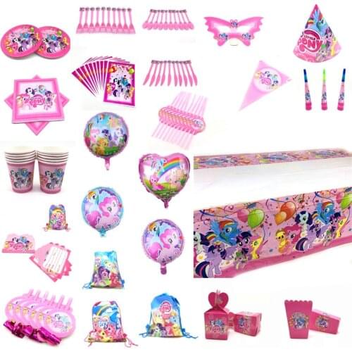 My Little Pony Party Cups/Gift Bag /Balloons/ Plate Popcorn Cup Baby Kids 1st Birthday Kid Cake Decoration Party Favor Supplies