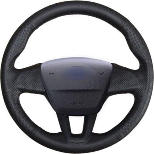 Black Leather Car Steering Wheel Cover for Ford Focus 3 2015-2018 Fits Without Multi-Function Button Steering Wheel
