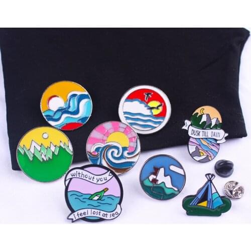 Go Surfing! Enamel Pins Blue Ocean Wave Adventure Explore Brooch Badges Denim Shirt Lapel Pin Cartoon Wave Jewelry Gift for Kids