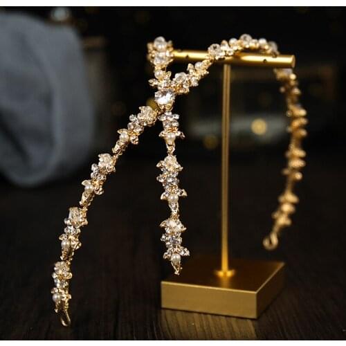 Double Row Cross Headband Luxury Rhinestone Pearls Inlaid Tiaras and Crowns for Women Bride Wedding Dress Hair Accessories