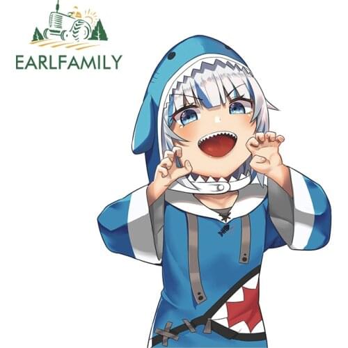 EARLFAMILY 13cm x 9.9cm For Gawr Gura Shark Motorcycle Car Stickers Vinyl Decal Sunscreen Anime Laptop Sticker Decoration
