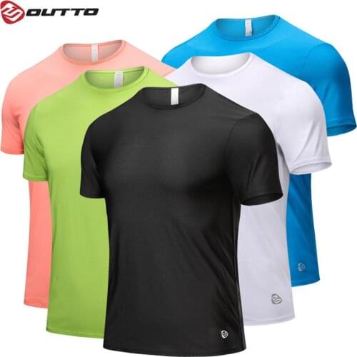 Outto Mens Running T-shirts Quick Dry Elastic Slim Jogging Training Tees Short Sleeve Gym Fitness Sportswear Top #1801