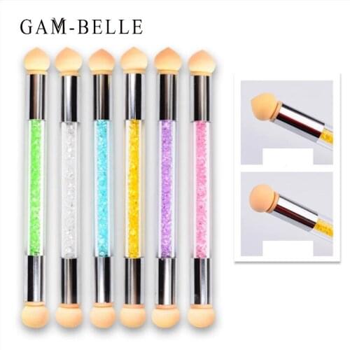 GAM-BELLE 1 Pc Double-ended Gradient Pen Nail Brush Sponge Head Blooming Stamping Manicure Nail Art Brush Draw Painting Pen Tool