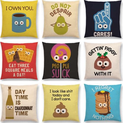 Hot Sale Funny Cartoon Happy Everyday Interesting Things Amusing Food Tool Book Colorful Cushion Cover Sofa Throw Pillow Case