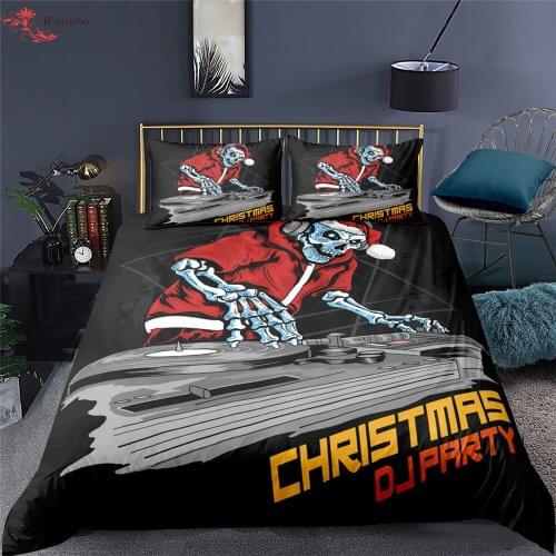 Skull Play Dj Music Bedding Set 2/3pcs Halloween Christmas Gift King Queen Single Twin Double King Size Boy Duvet Cover No Sheet