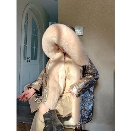 INS Overcomes Womens Mid-length Real Fox Fur Jacket 2020 Winter New Rex Rabbit Fur Detachable Liner Coat Streetwear Women