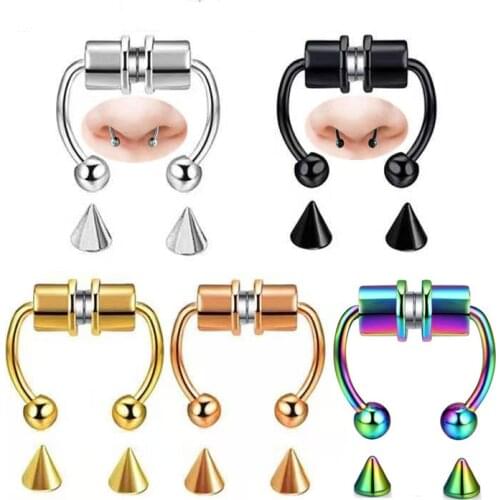 Magnetic Fake Piercing Punk Gothic Nose Cuff Ring Stainless Steel Piercing Hoop Septum Rings For Women Men Goth Nose Earring