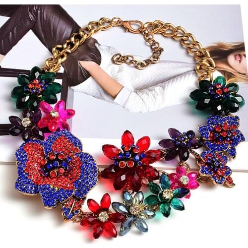 Statement Premium Necklace Accessories High-quality Handmade Fashion Colorful Crystals Rhinestones Necklaces Jewelry For Women