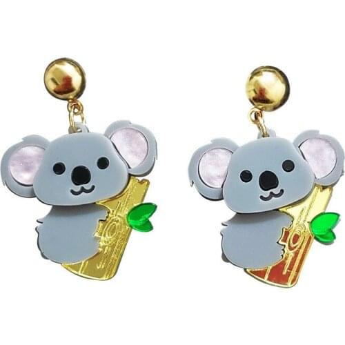 Cute Sloth Acrylic Drop Earrings For Women Funny Koala Bamboo Animal Dangle Earrings Novelty Jewelry