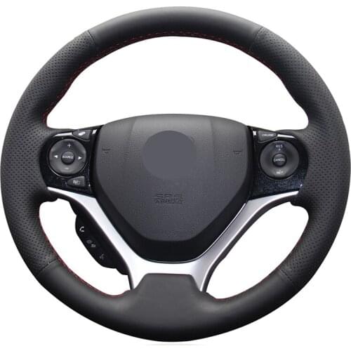 Hand-stitched Black Genuine Leather Custom Car Steering Wheel Cover for Honda Civic Civic 9 2012 2013 2014 2015