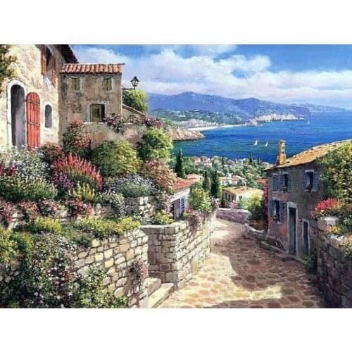 Needlework,Mediterranean Scenic Seaside 14CT Unprinted For embroidery,DIY Cross stitch kit,Art Pattern Cross-Stitching decor