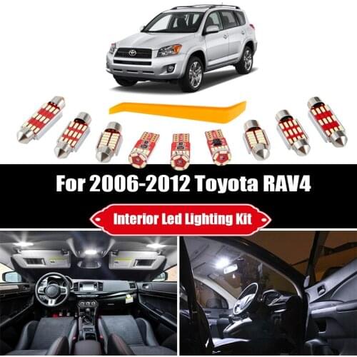 10pcs White LED Interior Light Bulbs Kit For 2006-2010 2011 2012 Toyota RAV4 Map Dome Trunk Mirror License Lamp Accessories