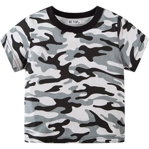 New childrens camouflage short-sleeved T-shirt tide brand boy full printed jacket