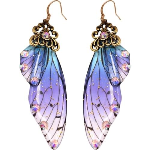 2021 NEW Gradient Purple Butterfly Wing Earrings Fairy Tale Glittering Bridal Earrings Flower Charm Women Animal Earrings Gifts