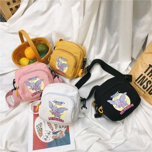 Disneys new Dumbo Lady diagonal one-shoulder canvas mobile phone small square bag accessories storage coin bag