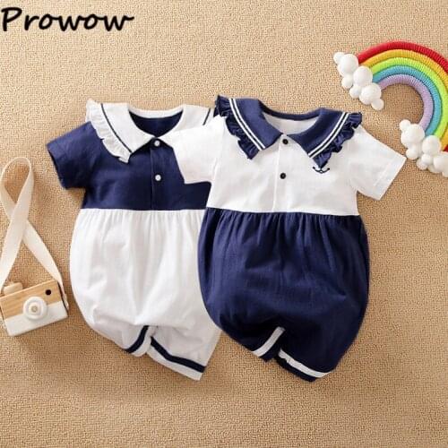 Prowow Female Baby Clothes Summer Sailor Babys Rompers School Style Girl Bodysuit For Newborns Jumpsuit Anchor Baby Overalls