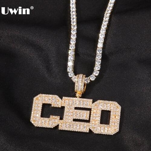 UWIN Customized Name Pendent Necklaces for Women Iced Out Small Baguette Cubic Zirconia Letters Personalized Hip Hop Jewelry