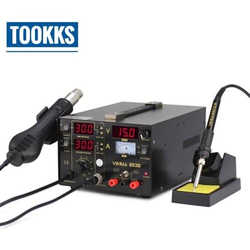 YIHUA 853D BGA Rework Station 3 in 1 SMD Soldering Iron Stations With DC Power Supply Hot Air Gun For Motherboard Chips Repair