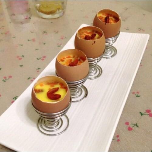 Stainelss Steel Spring Wire Tray Egg Cup Boiled Eggs Holder Stand Storage Metal Egg Cup Spiral Spring Holder Kitchen Breakfast