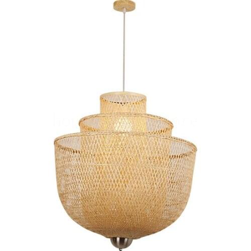 Hand-woven Pendant Lights Chinese Bamboo Straw Hat Fishing Net Pendant Lamp Living Room Decoration Hotel Restaurant Chandeliers