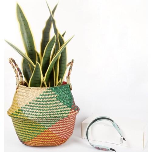 Folding Seagrass flower Basket Woven Wicker Garden Plant flower Pot Household Folding Sundries Toys Dirty Cloth Basket