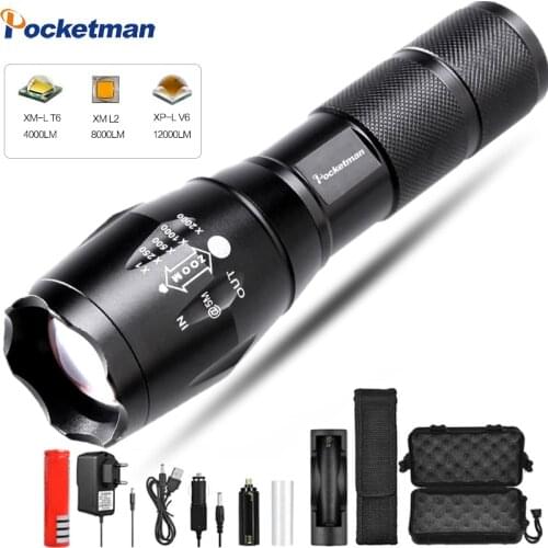 Ultra Bright 12000 LM Led flashlight lantern led torch T6/L2/V6 5 Switch Modes Zoomable Bicycle Light use 18650 battery