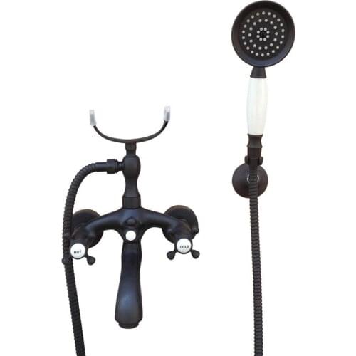 Bathroom Black Oil Rubbed Bronze Wall Mounted Clawfoot Tub Filler Faucet Handshower Double Cross Handles atf568
