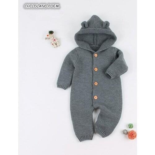 Knitted Baby Clothes Winter Newborn Baby Rompers Girl Boys Jumpsuit Hooded Infant Baby Sweater Outerwear Toddler Boys Romper